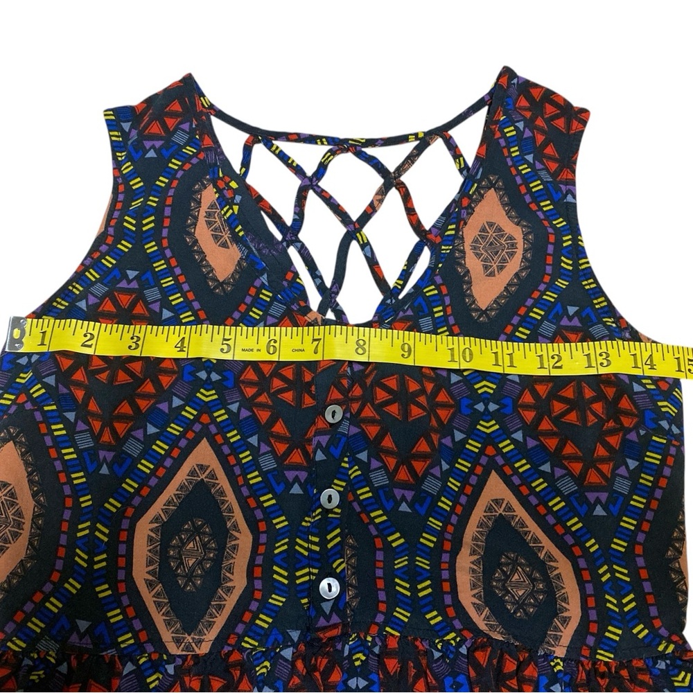 Forever 21 Women’s Multicolor Geometric Print Sundress Size S Lattice Back Boho - Picture 7 of 14